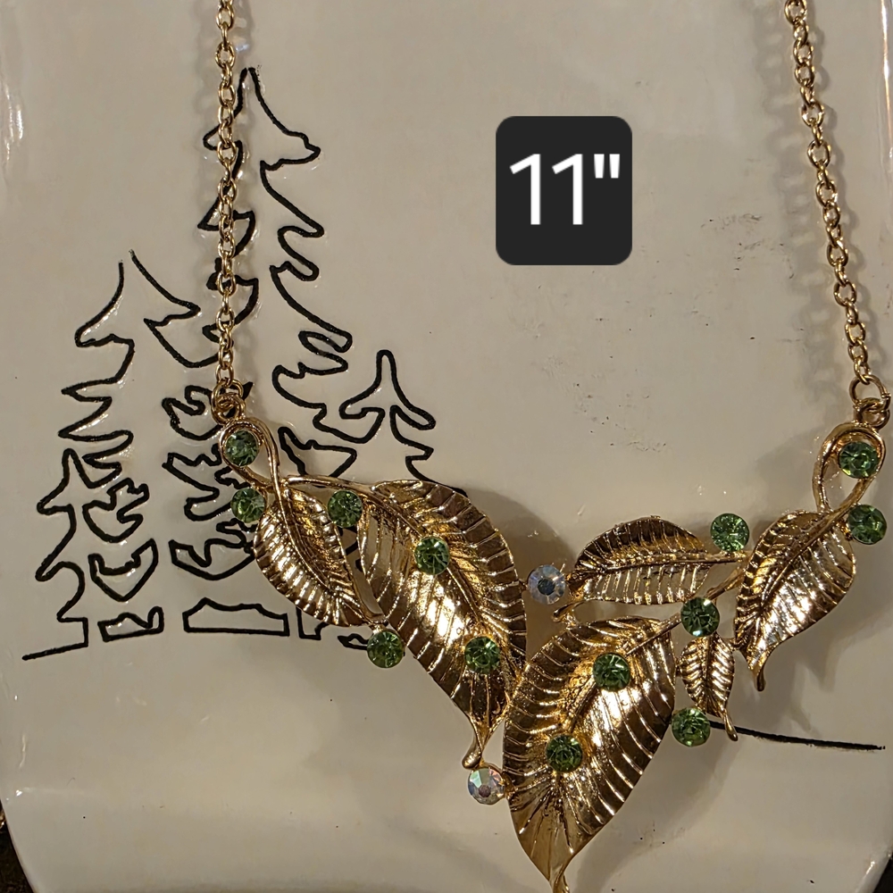 Betsy Johnson Elegant Gold Tone Leaf Necklace with Green Accents